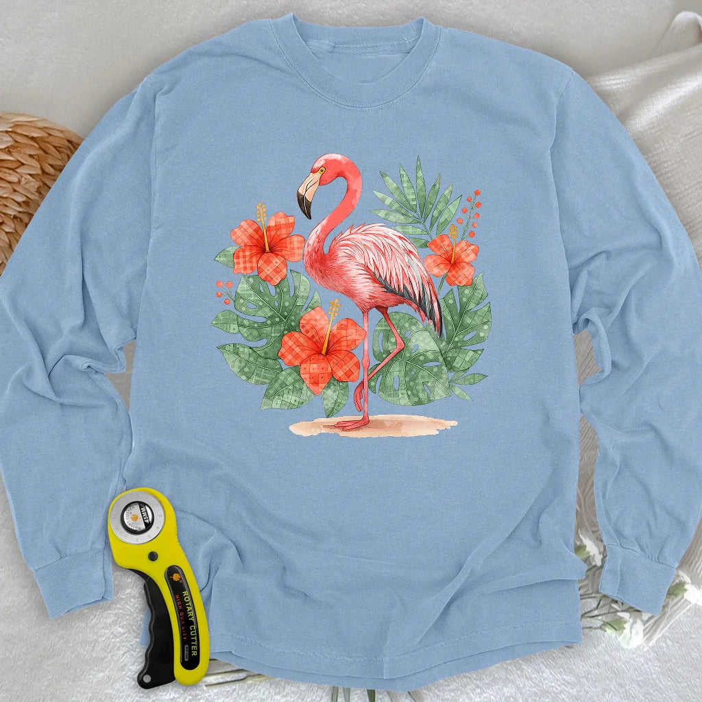 Flamingo & Floral Patchwork Long Sleeve T-shirt