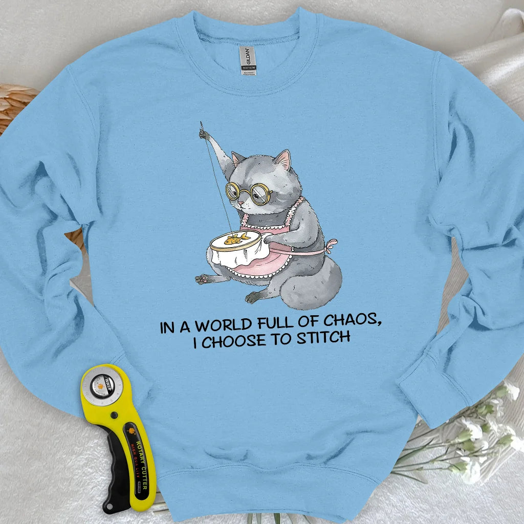 Sweat-shirt de grand-mère couturière chat