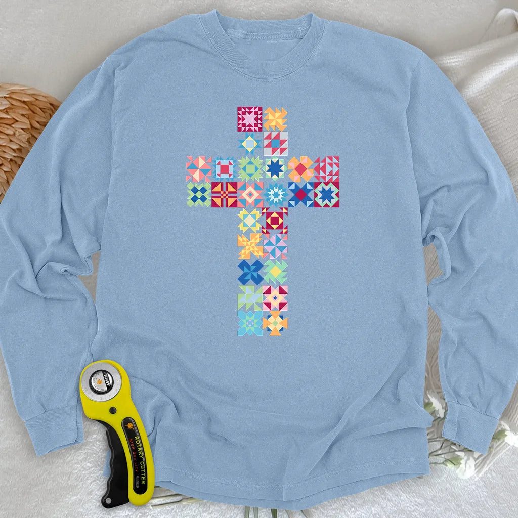 Patchwork Faith Cross Long Sleeve T-shirt