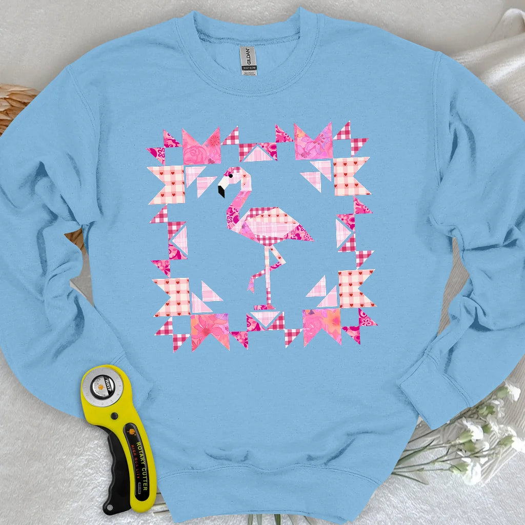 Sweat-shirt panneau patchwork flamant rose