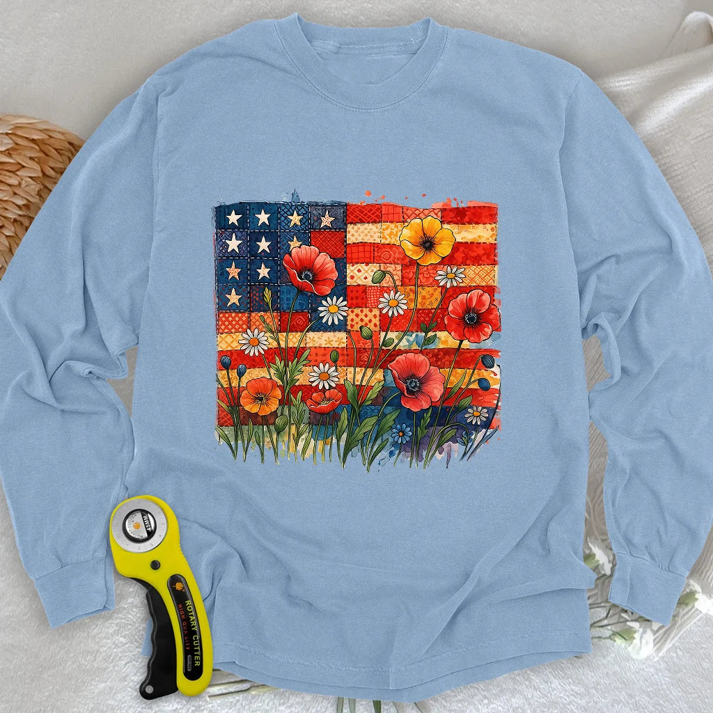 T-shirt à manches longues motif floral patchwork