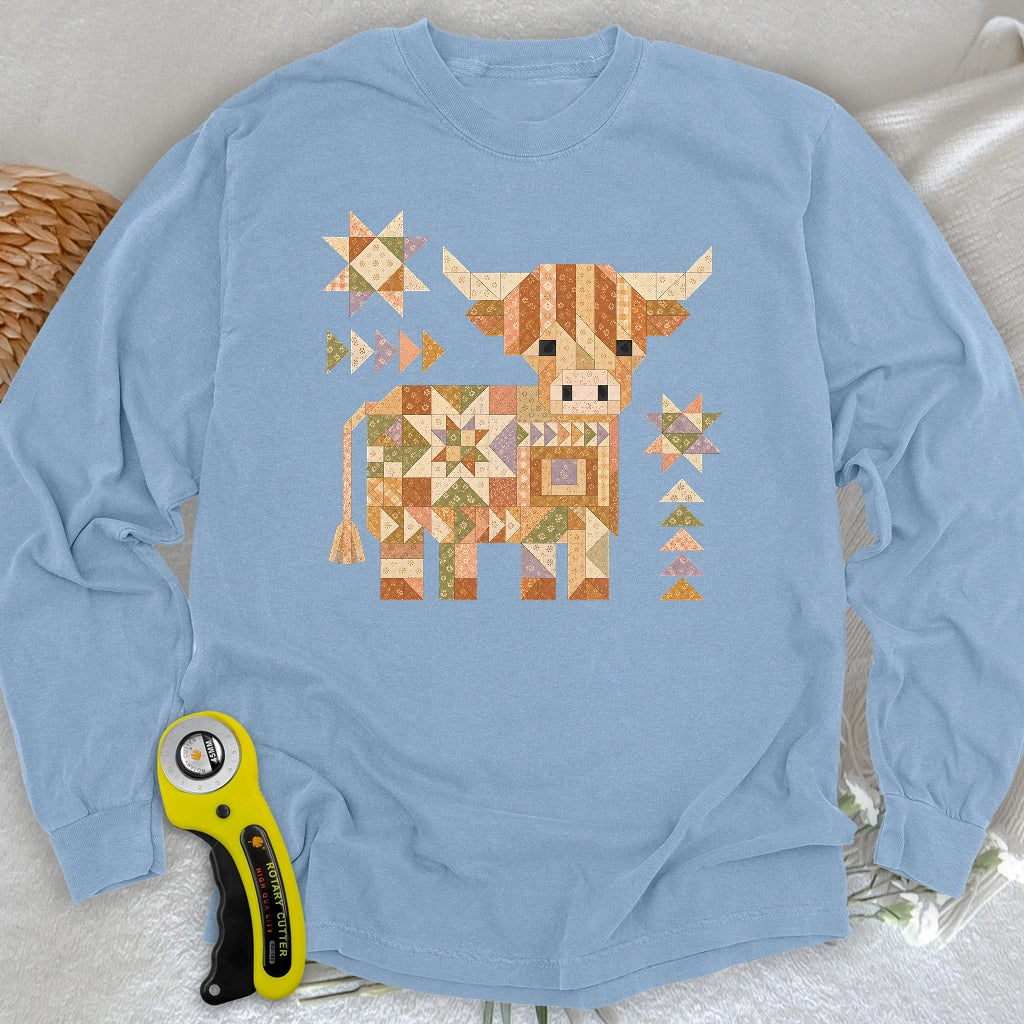 Patchwork Highland Cow Long Sleeve T-shirt
