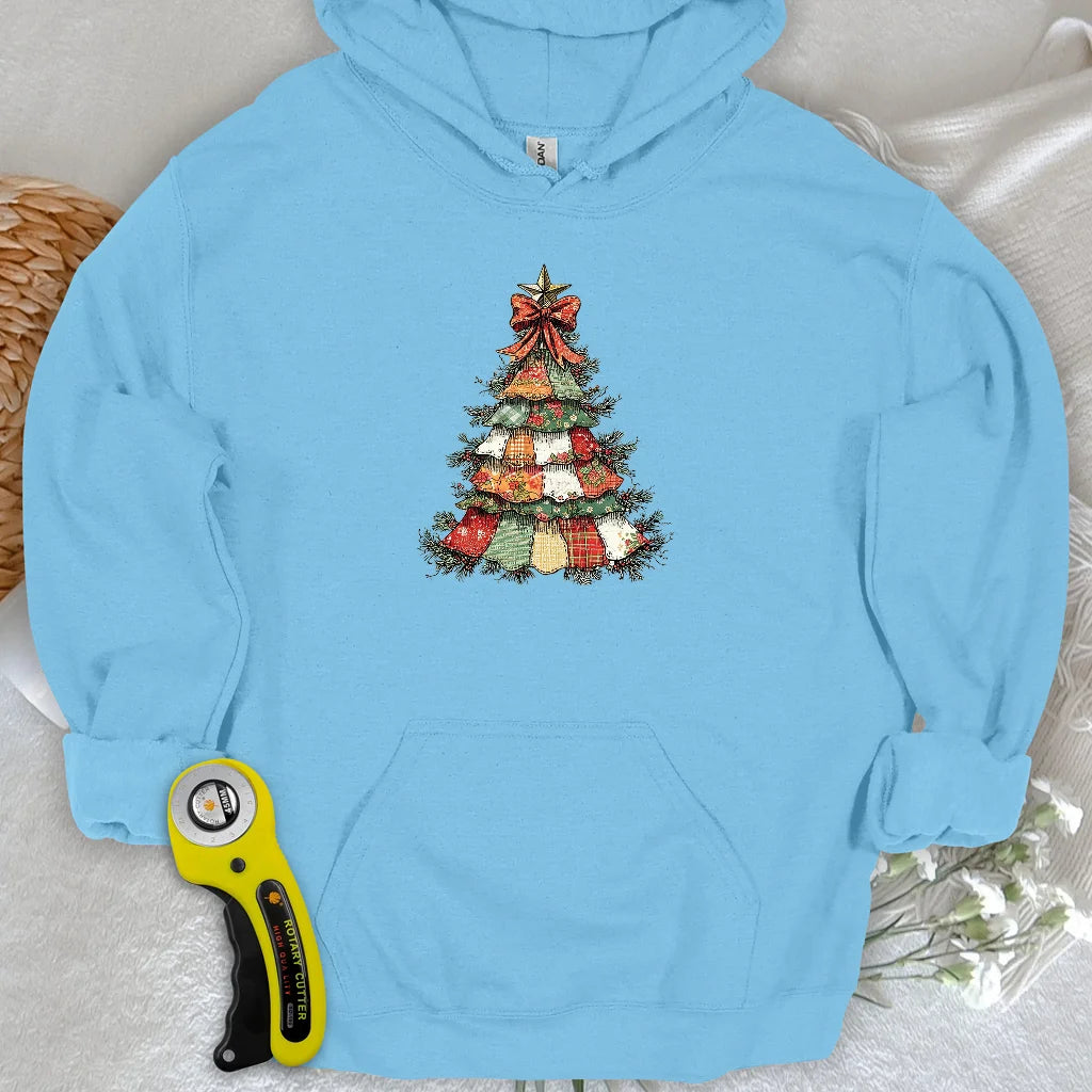 Sweat à capuche Sapin de Noël effet patchwork