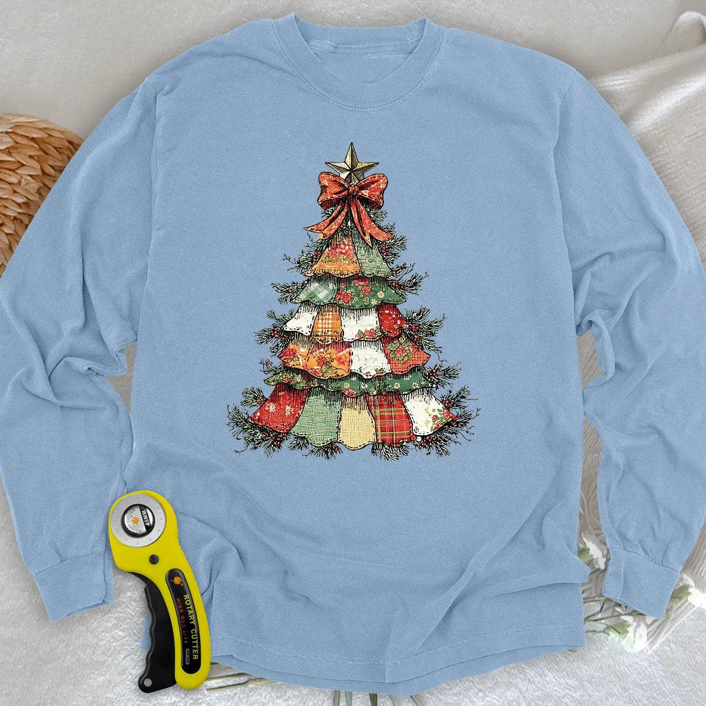 Patchwork Weihnachtsbaum Langarmshirt