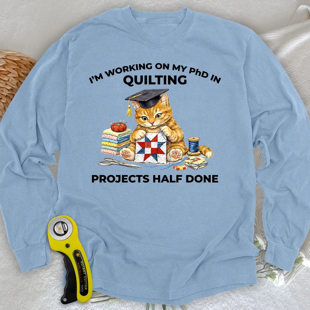 PhD in Quilting Langarm-T-Shirt