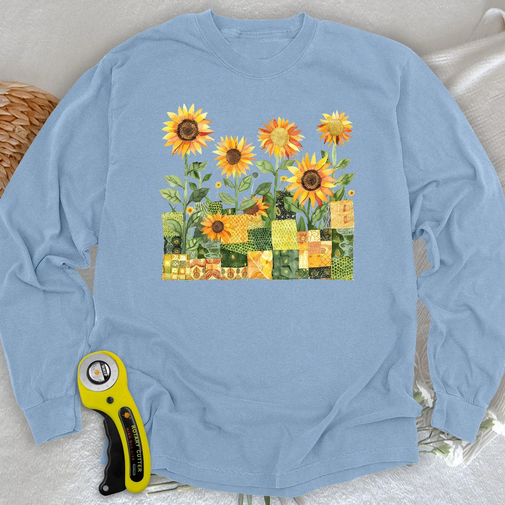 Quilted Sunflower Field Long Sleeve T-shirt