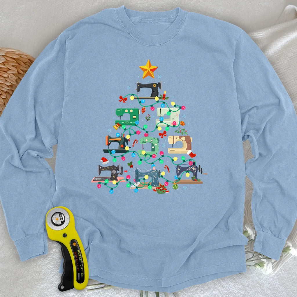 T-shirt à manches longues motif sapin de Noël cousu