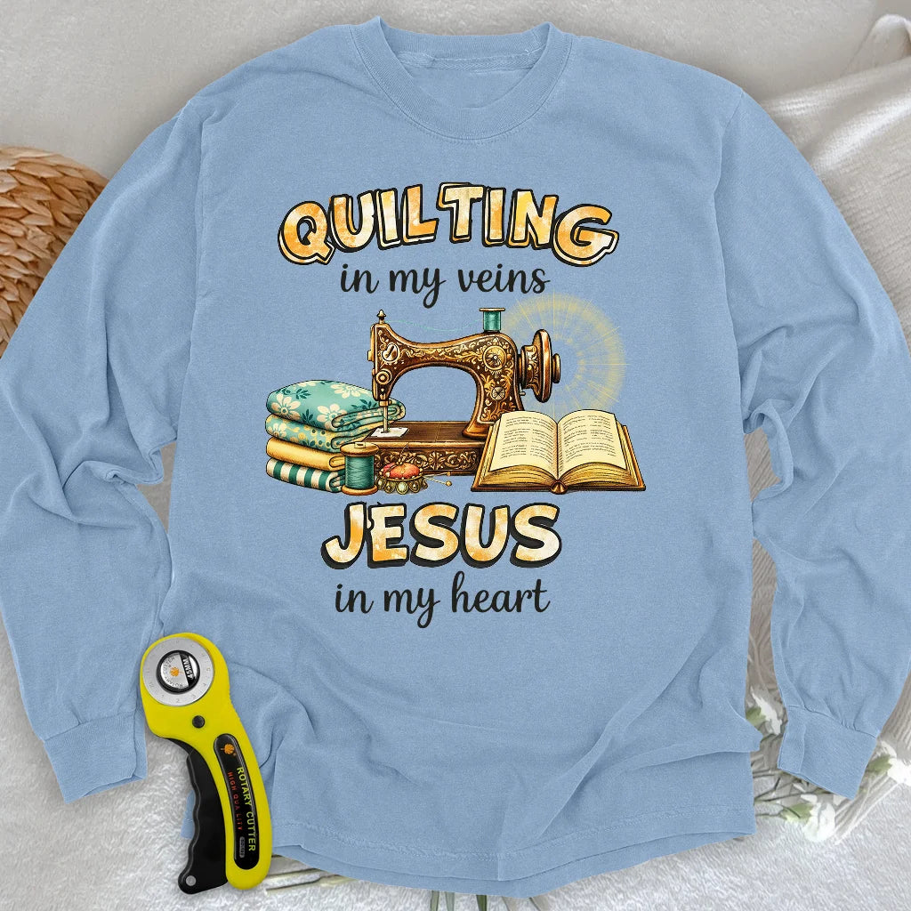 Genäht mit Jesus Langarm-T-Shirt