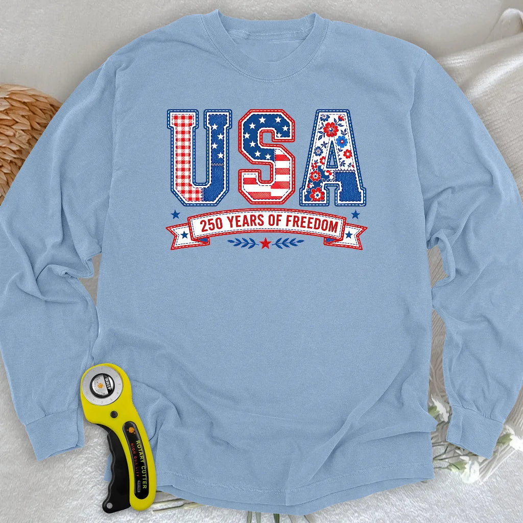 USA Patchwork Freedom Long Sleeve T-shirt