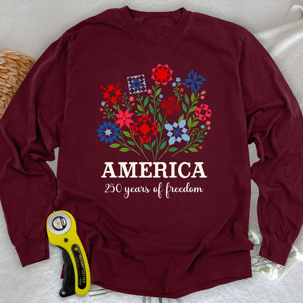 Americana Quilt Blooms Long Sleeve T-shirt