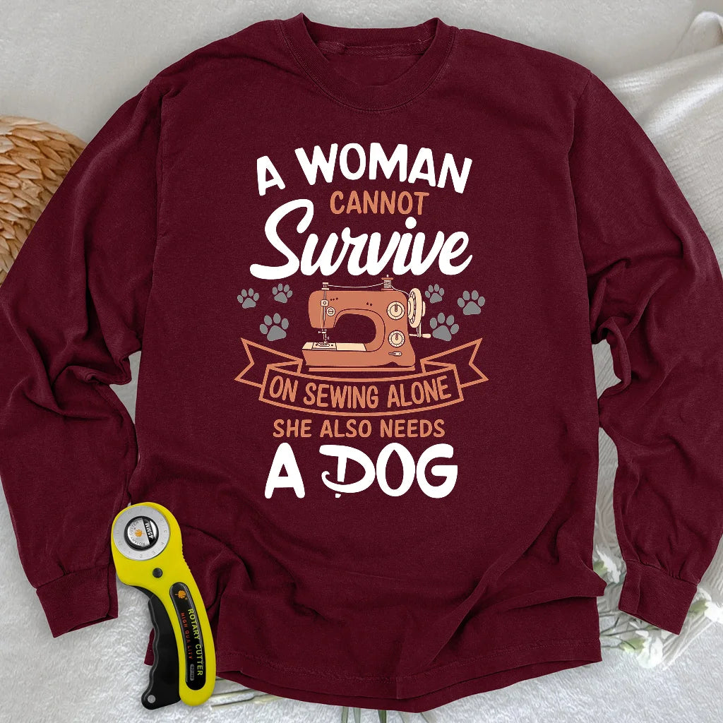 T-shirt à manches longues « Je ne peux pas coudre sans mon chien »