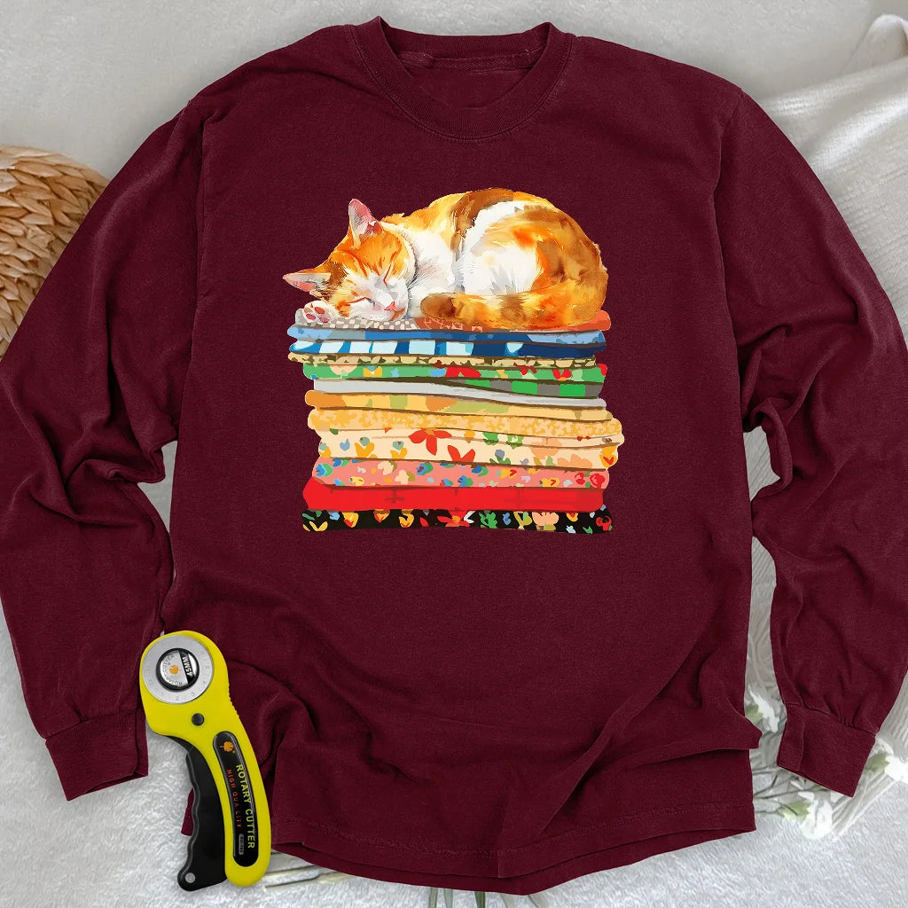 Katzen- und Stoff-Langarm-T-Shirt