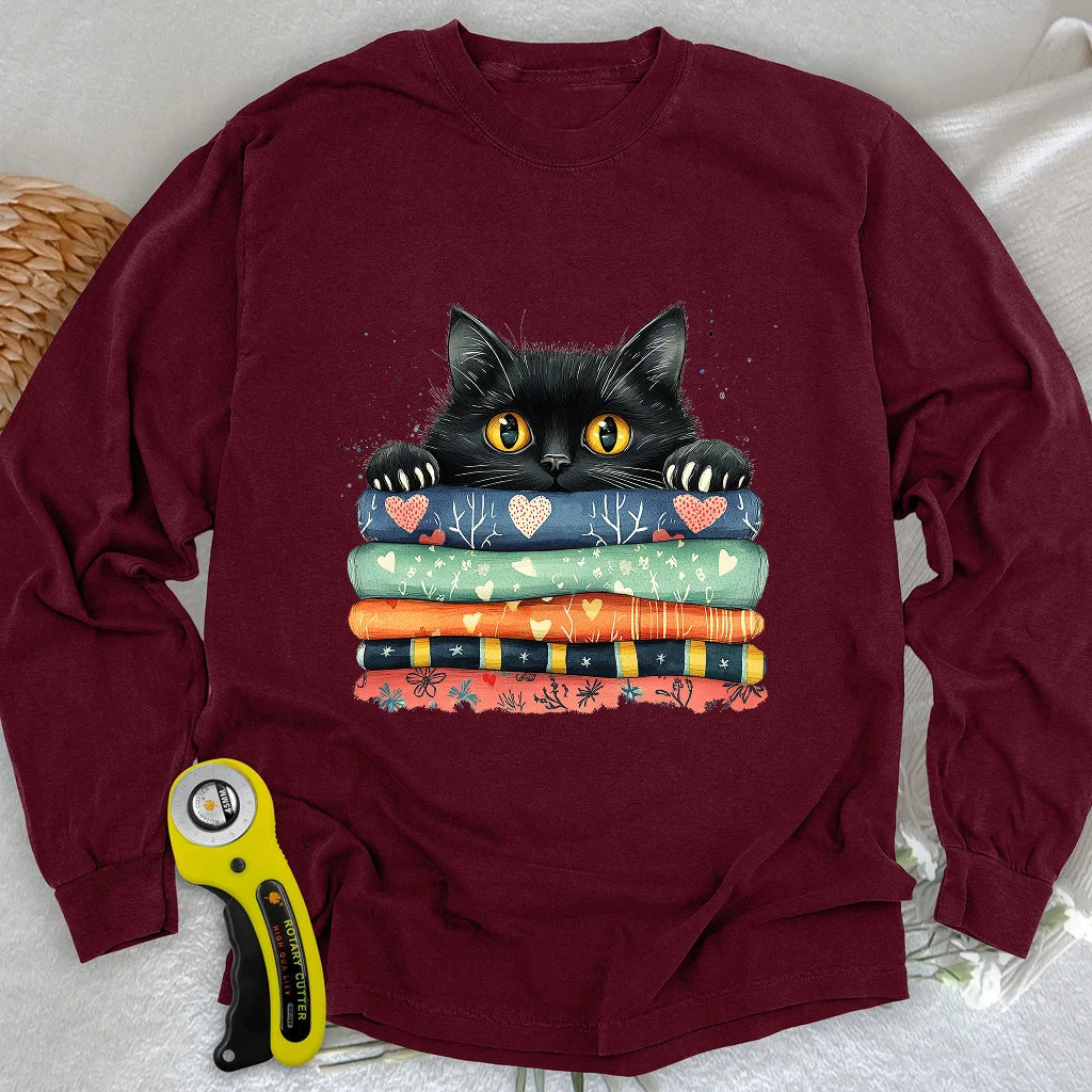 T-shirt manches longues Chat sur tissu
