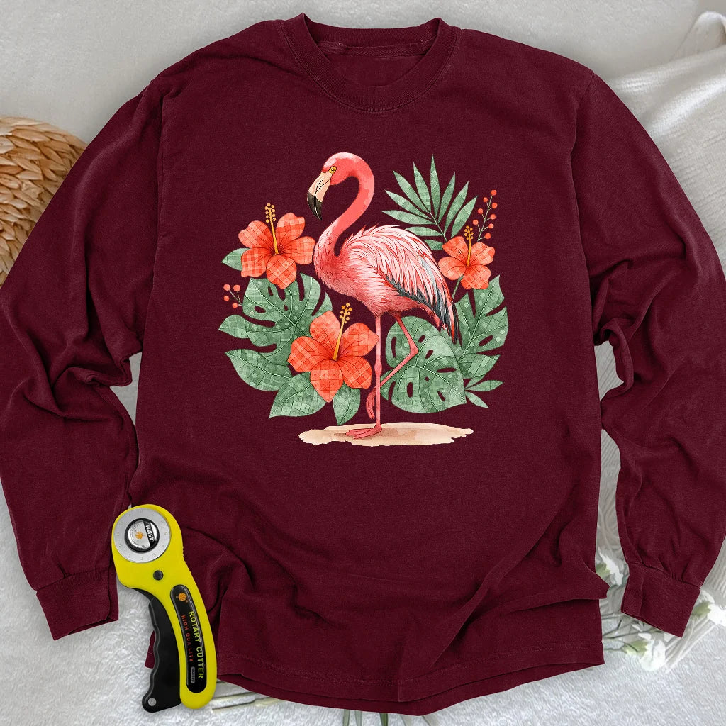 Flamingo & Floral Patchwork Long Sleeve T-shirt