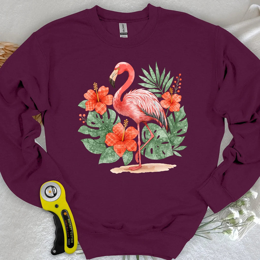 Flamingo- & Blumen-Patchwork-Sweatshirt