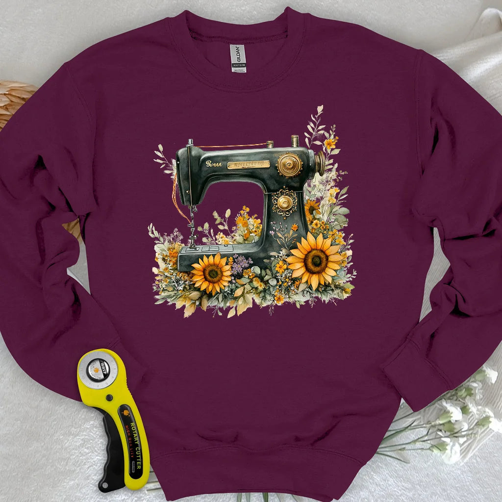 Sweat-shirt machine à coudre fleuri