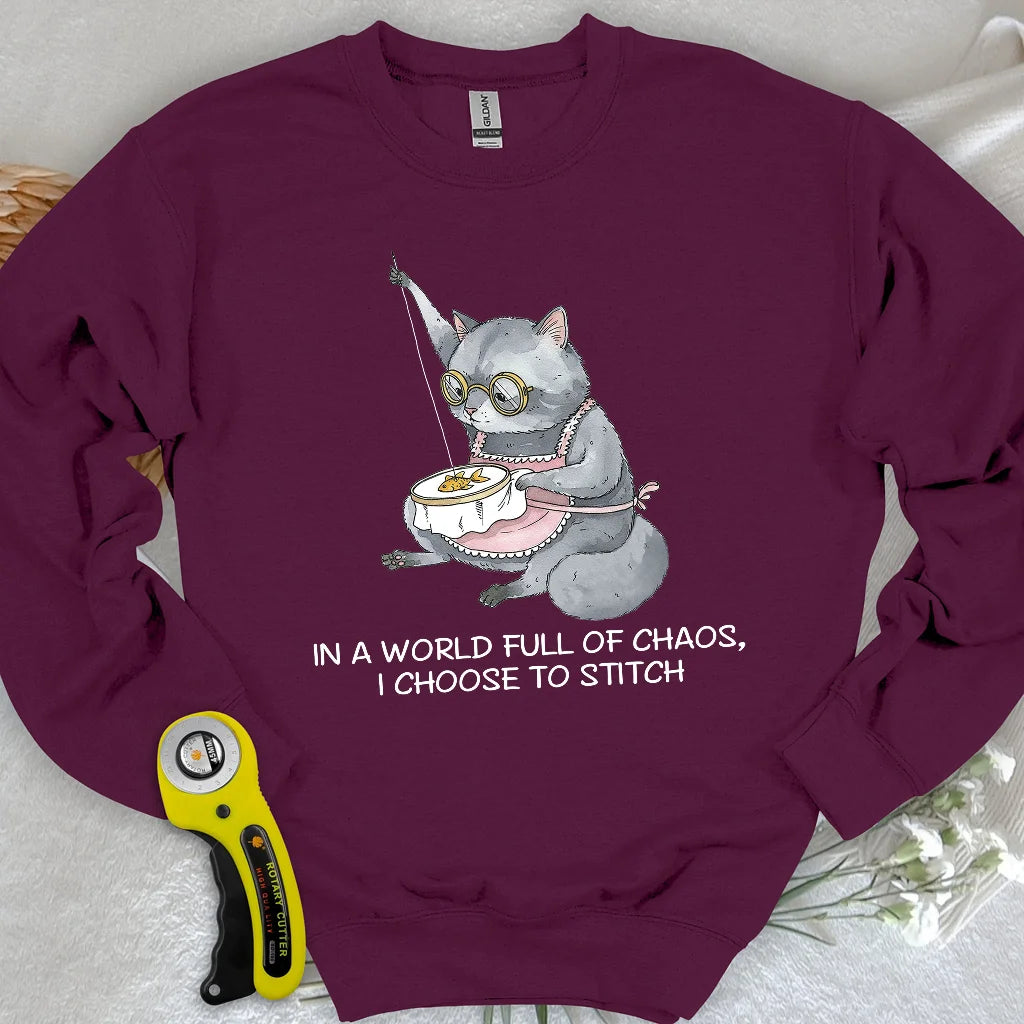 Sweat-shirt de grand-mère couturière chat