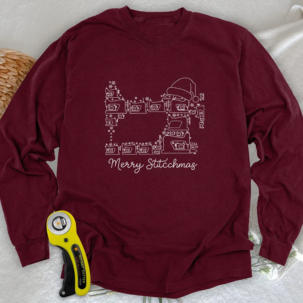 Langarm-T-Shirt mit Merry Stitchmas-Aufdruck