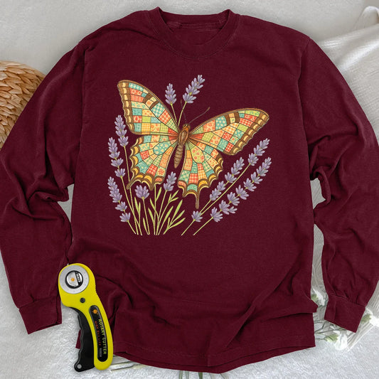 Patchwork-Schmetterlings-Langarm-T-Shirt