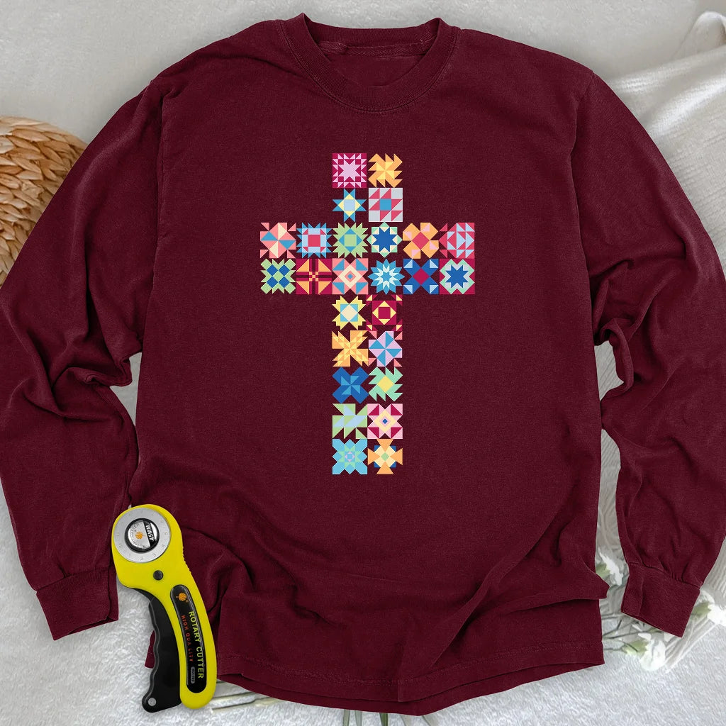 Patchwork Faith Cross Long Sleeve T-shirt