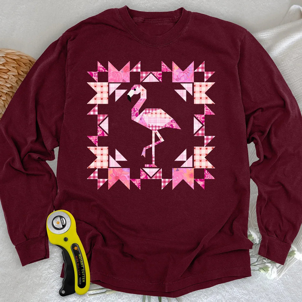 Patchwork-Flamingo-Panel-Langarmshirt