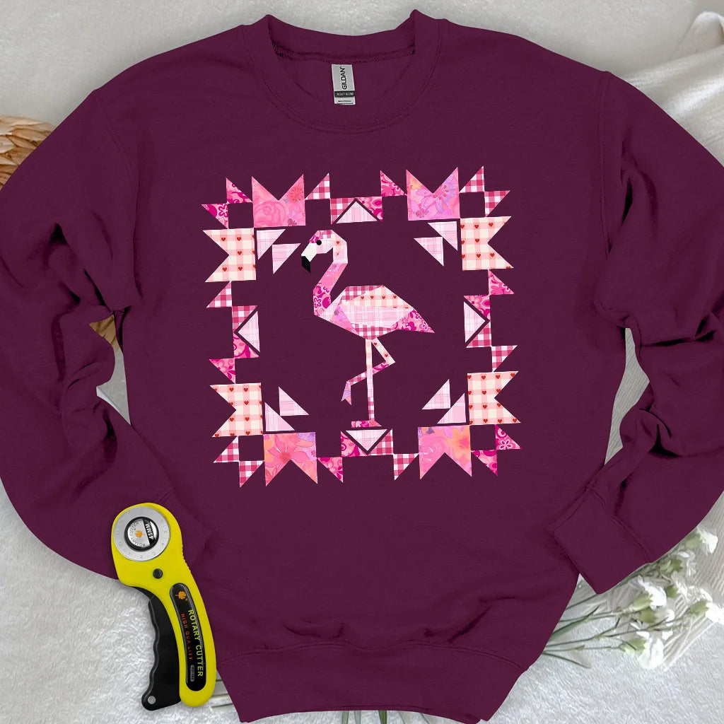 Sweat-shirt panneau patchwork flamant rose