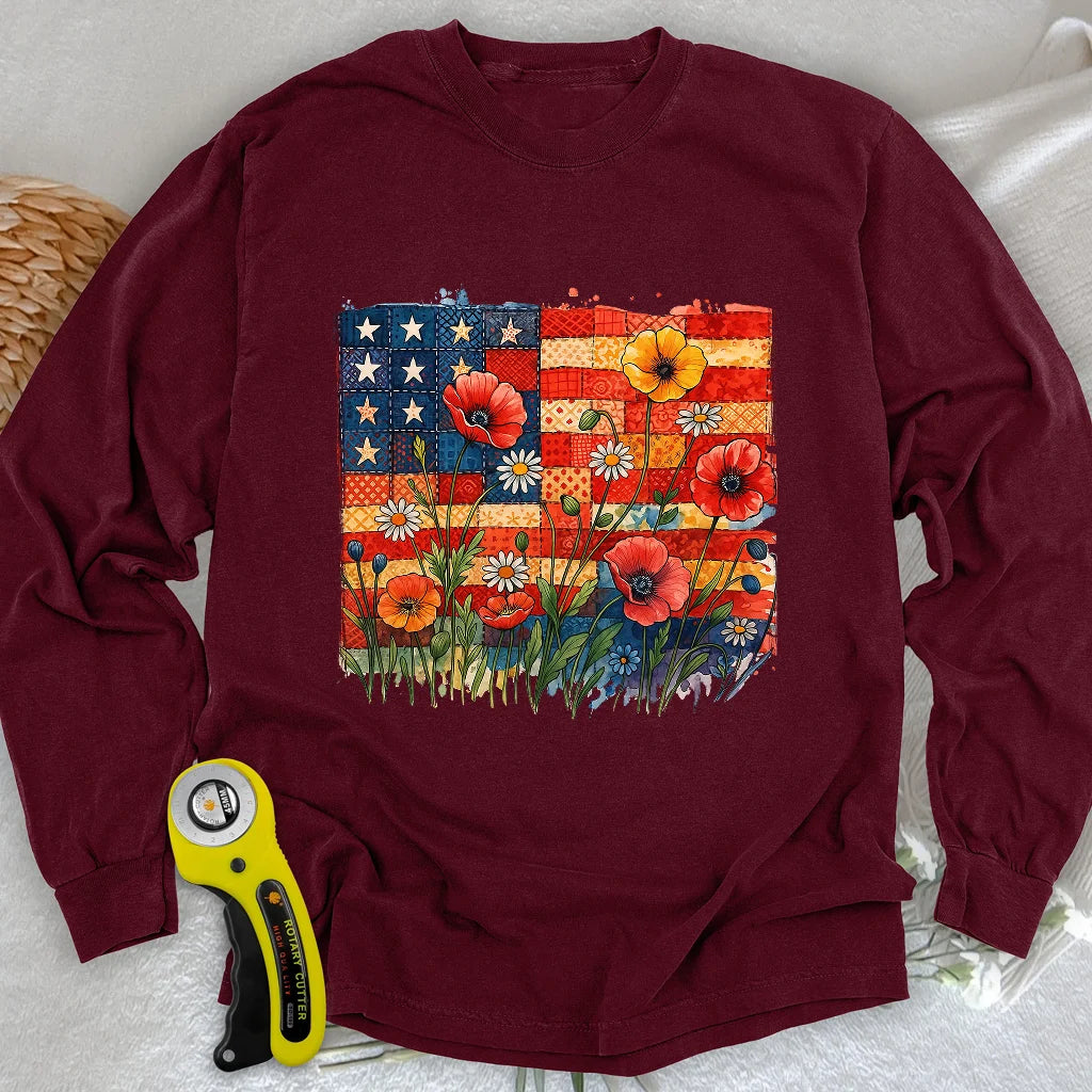 T-shirt à manches longues motif floral patchwork