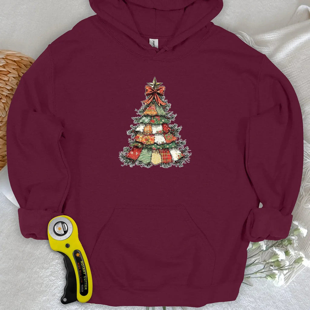 Sweat à capuche Sapin de Noël effet patchwork