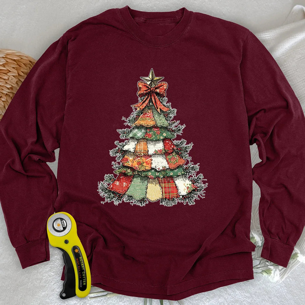Patchwork Weihnachtsbaum Langarmshirt