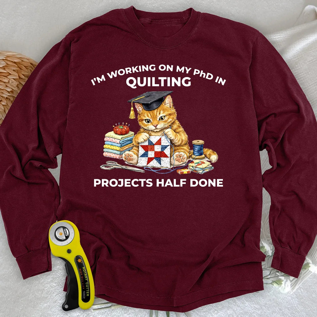 PhD in Quilting Langarm-T-Shirt