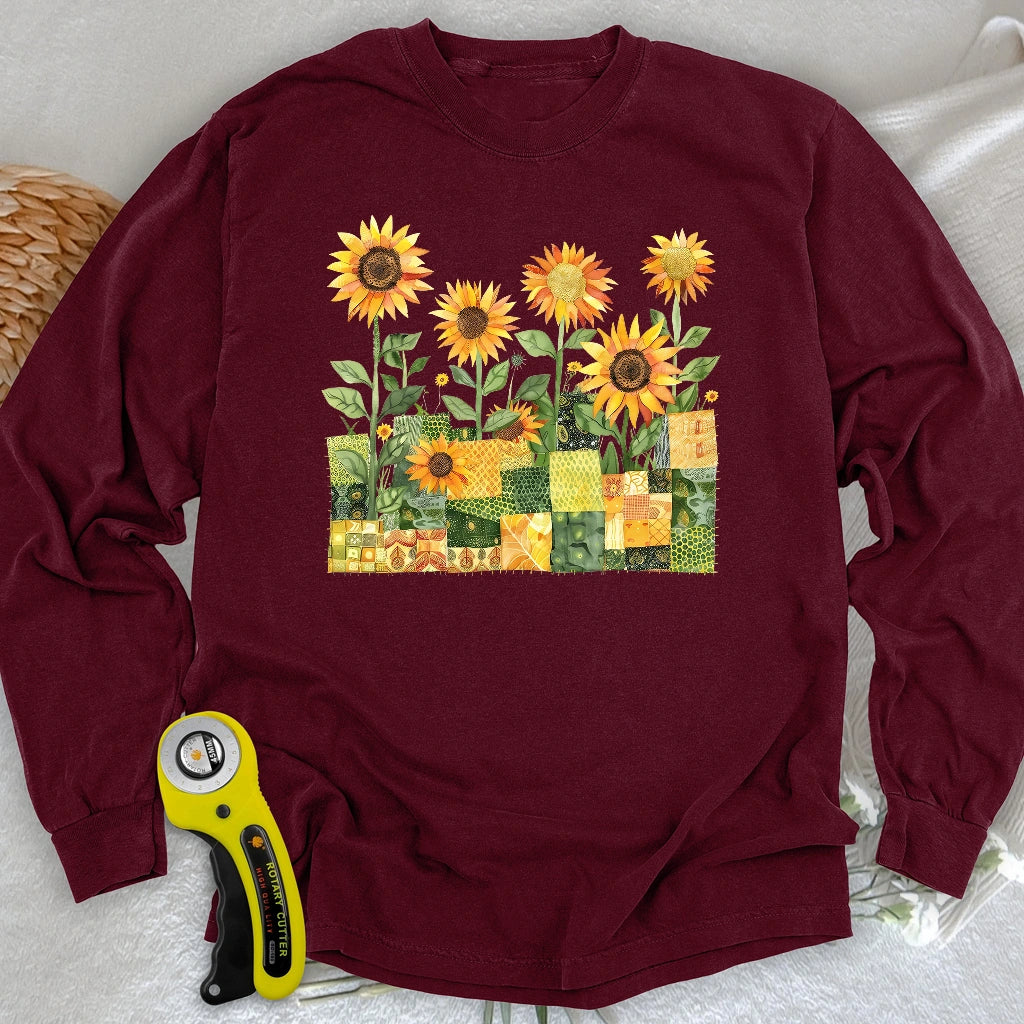 Quilted Sunflower Field Long Sleeve T-shirt