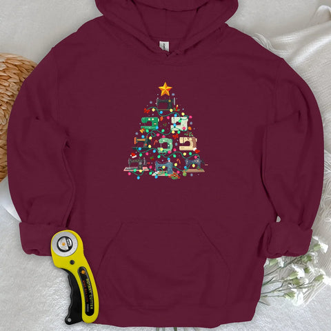 Felpa con cappuccio con albero di Natale da cucire