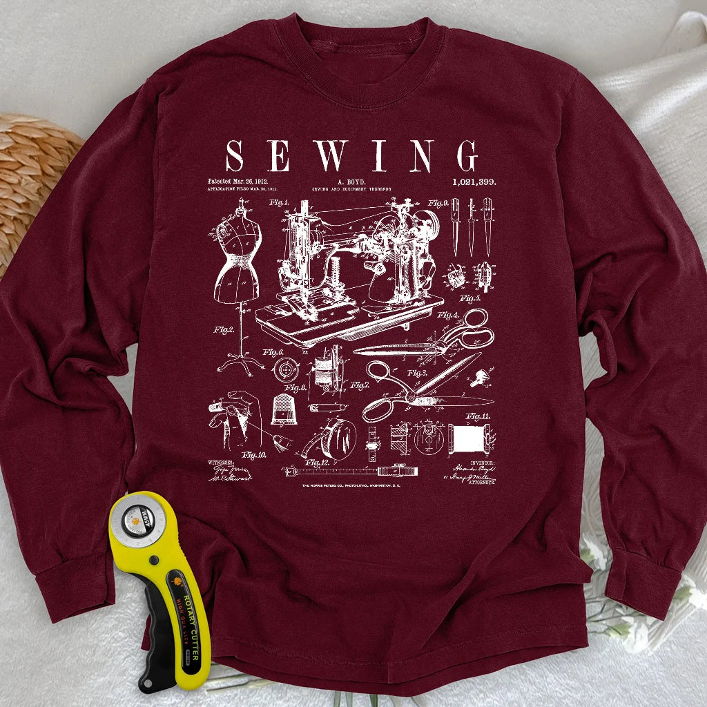 Sewing Tools Pattern Long Sleeve T-shirt