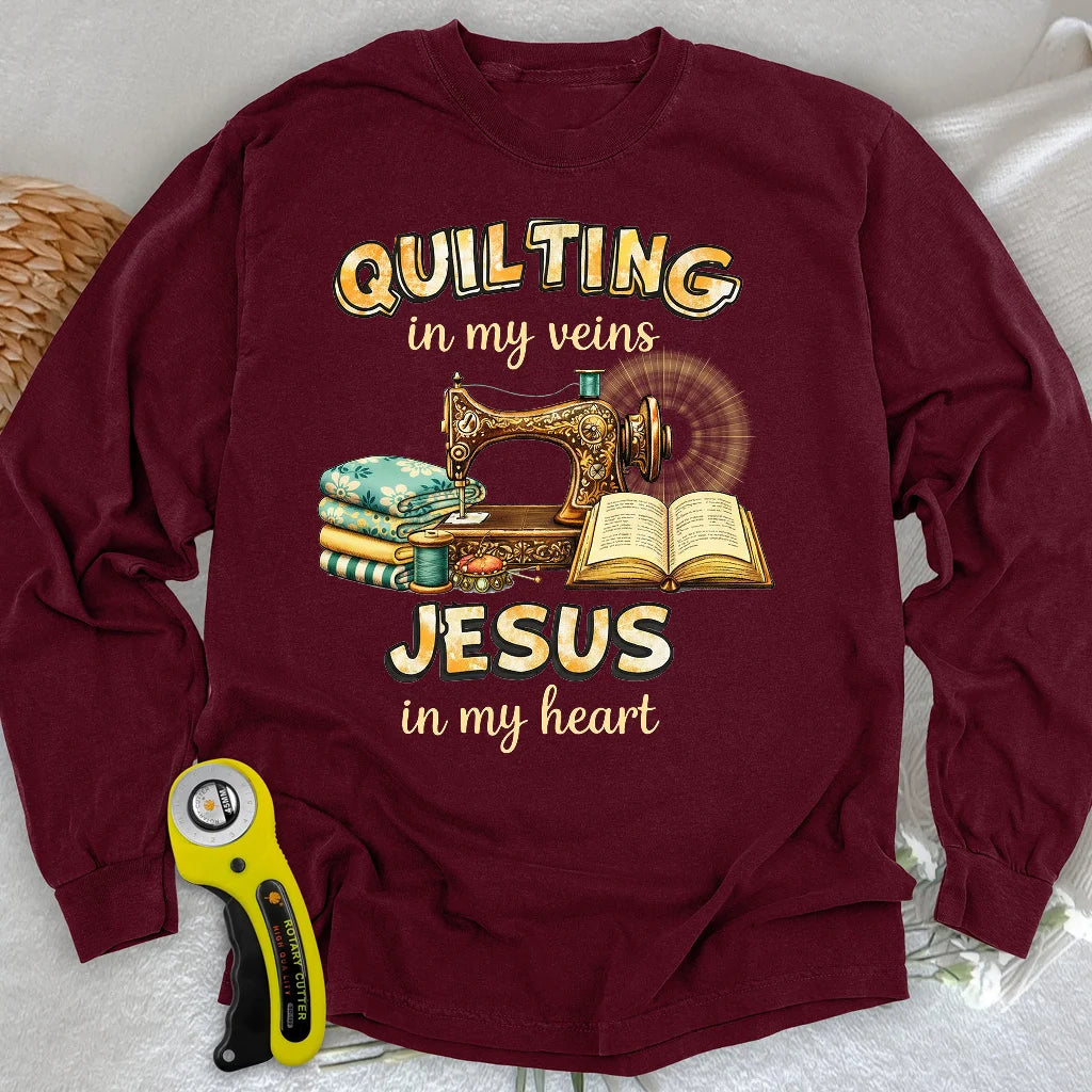 Genäht mit Jesus Langarm-T-Shirt