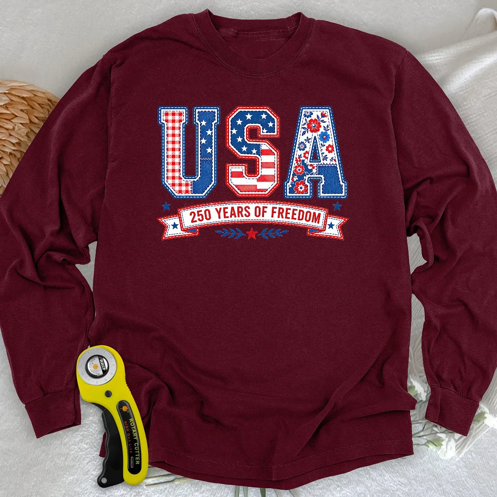 USA Patchwork Freedom Long Sleeve T-shirt
