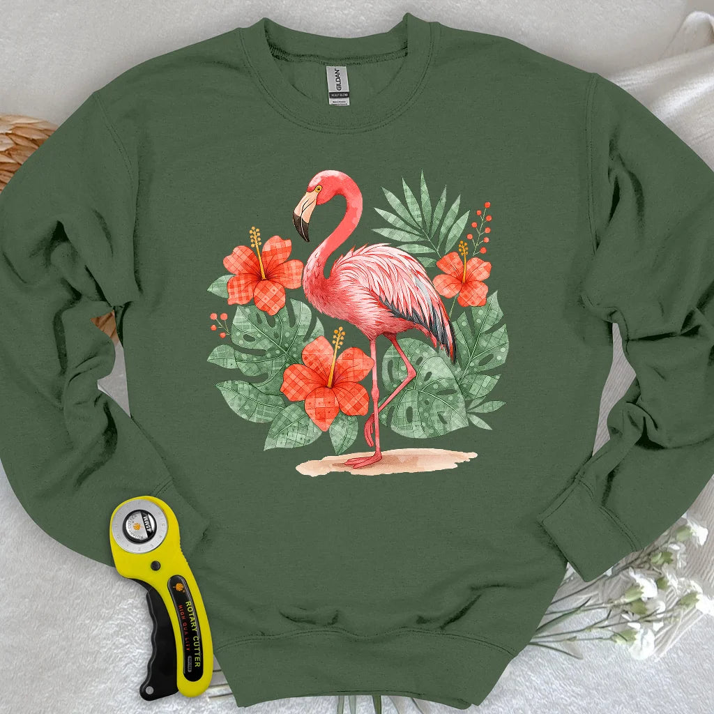 Flamingo- & Blumen-Patchwork-Sweatshirt