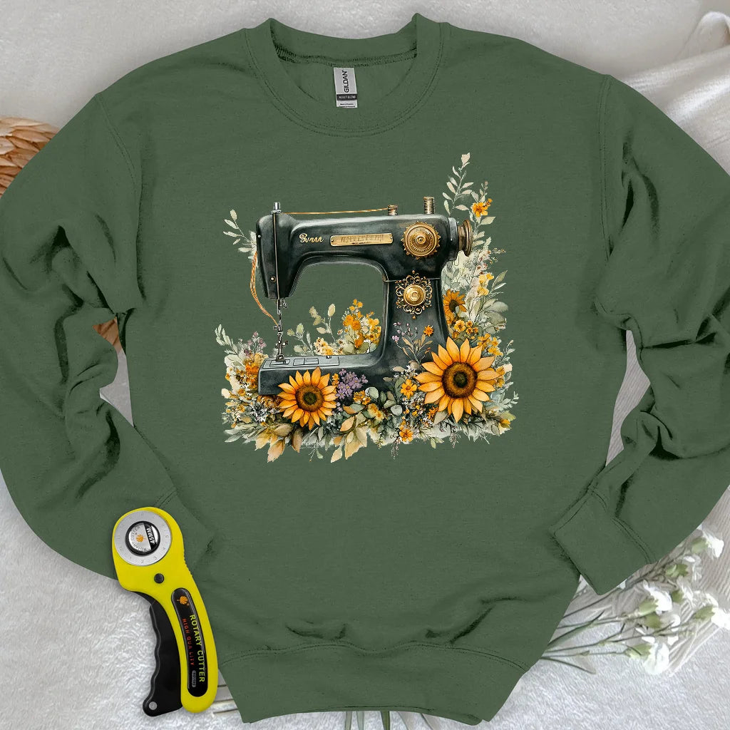 Sweat-shirt machine à coudre fleuri