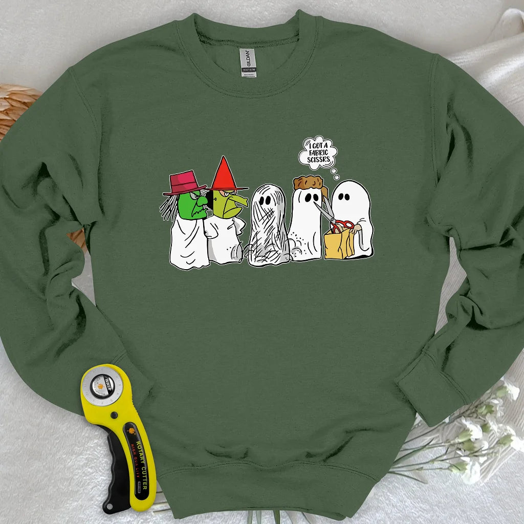 J'ai un pull molletonné ciseaux en tissu.