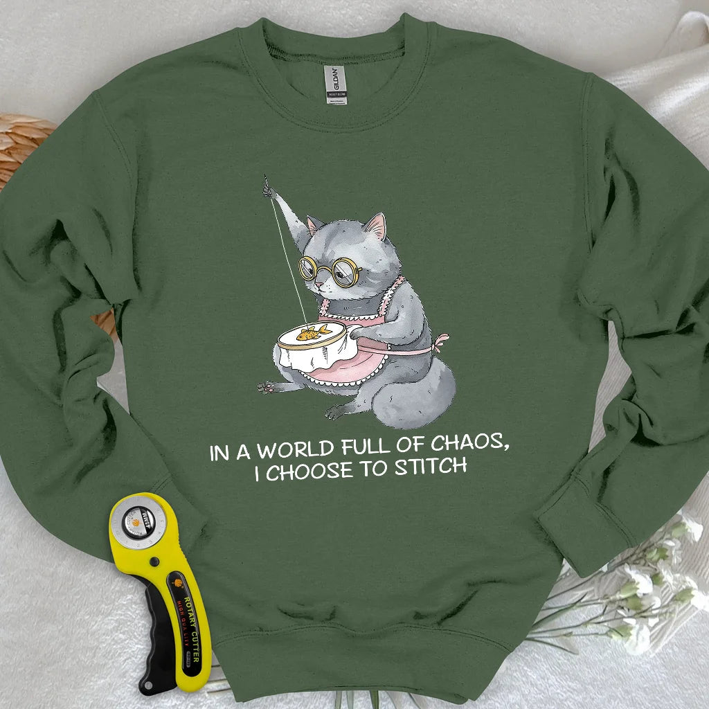 Sweat-shirt de grand-mère couturière chat