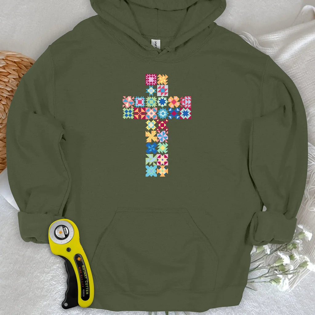Patchwork Faith Cross Hoodie