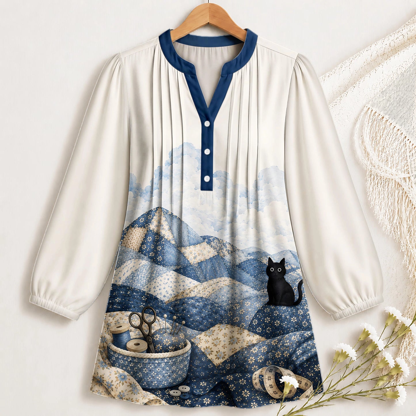 Patchwork Mountain Cat Blouse