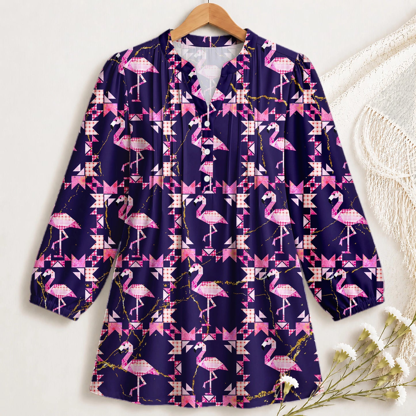 Pink Flamingo Quilt Blouse