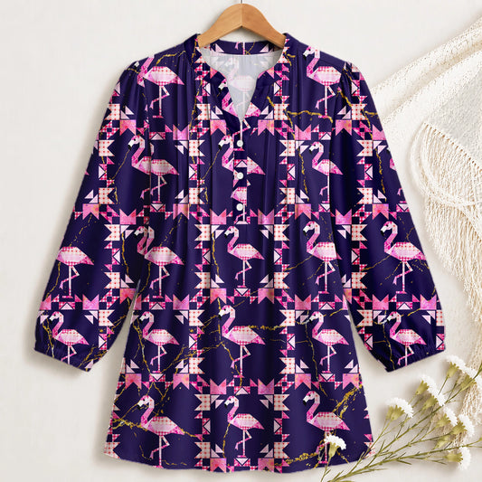 Pink Flamingo Quilt Blouse