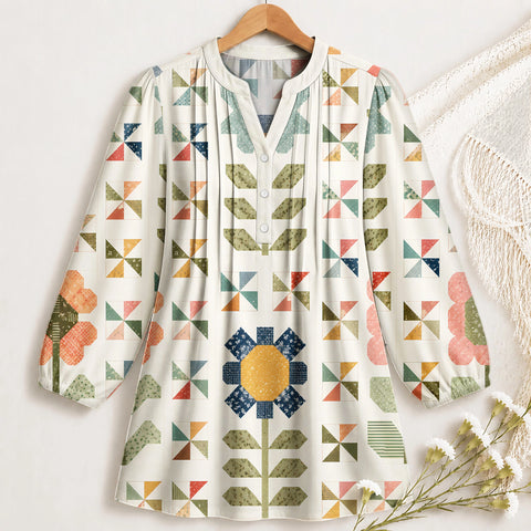 Blühende Quilt-Garten-Bluse