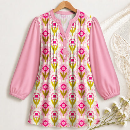Bluse mit Quilt-Block-Blumenmuster