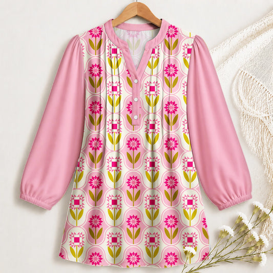 Quilt Block Flower Pattern Blouse