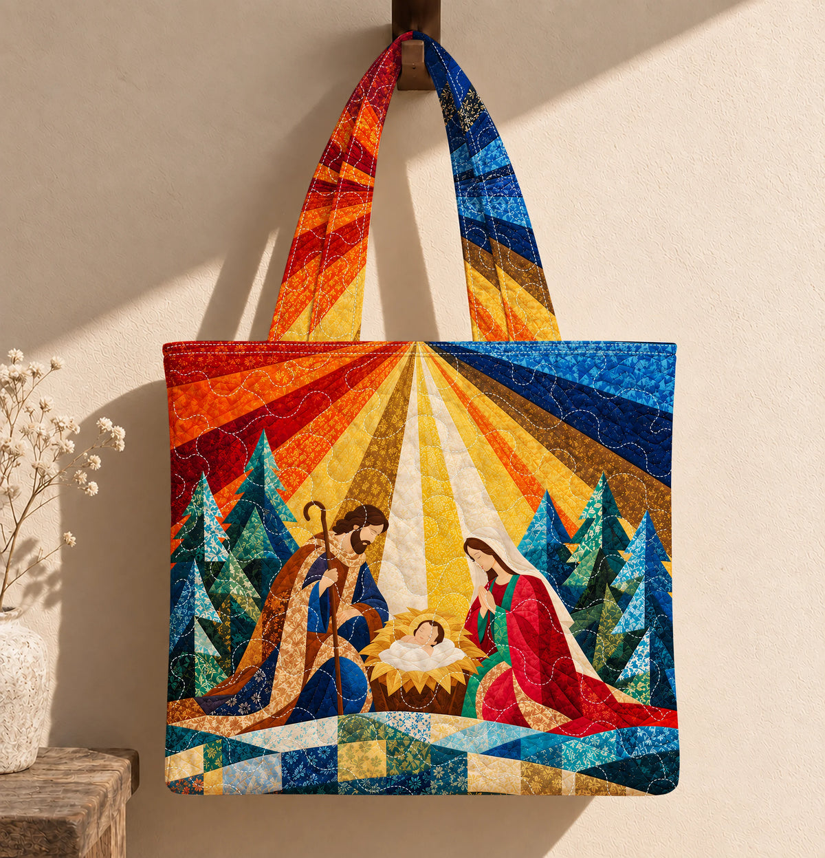 Nativity Glow Quilted Tote Bag