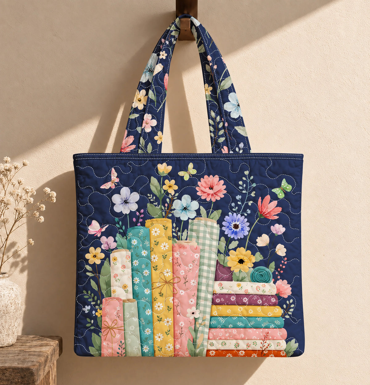 Quilter's Garden Fabric Rolls Quilted Tote Bag