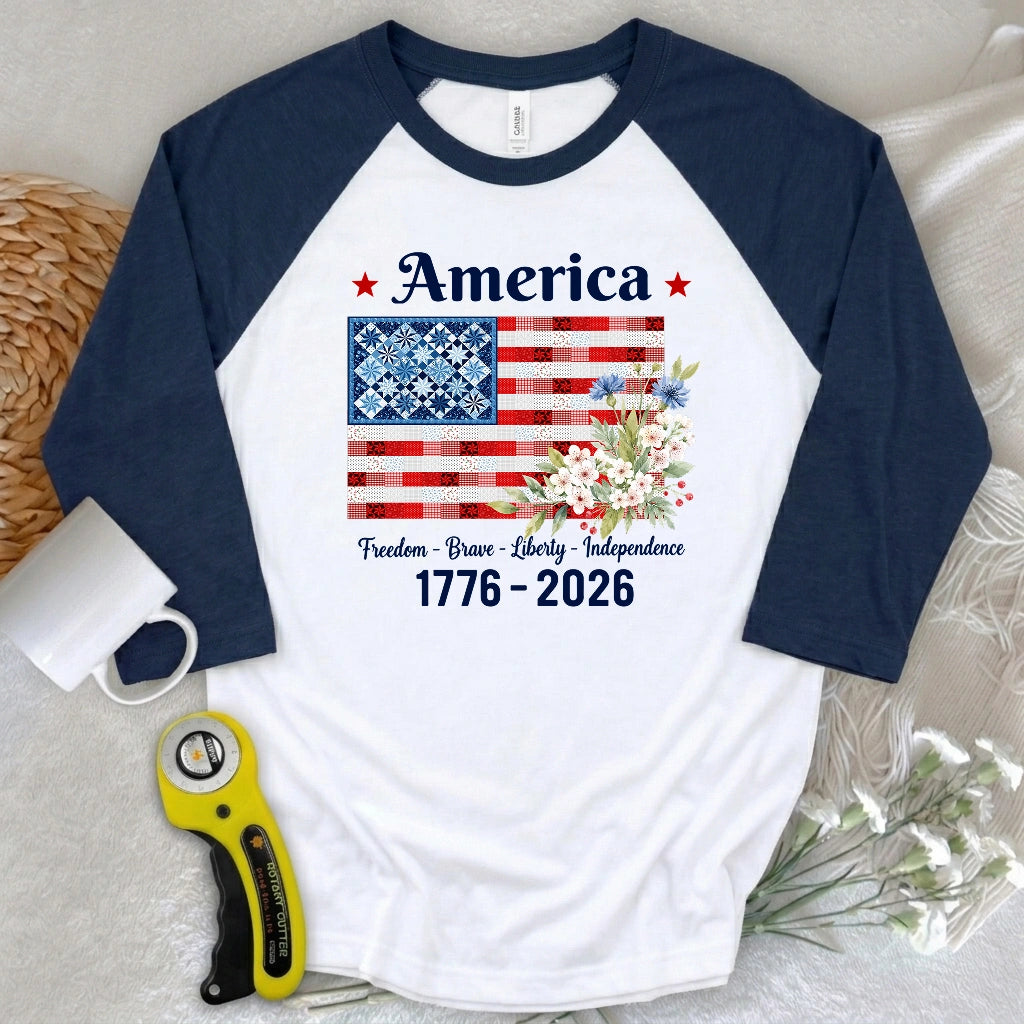 American Patchwork Bloom 3/4 Sleeve T-shirt