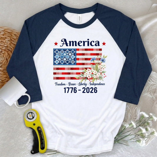American Patchwork Bloom 3/4 Sleeve T-shirt